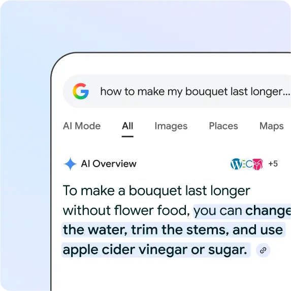 Google AI Overview met samenvatting bovenaan zoekresultaten