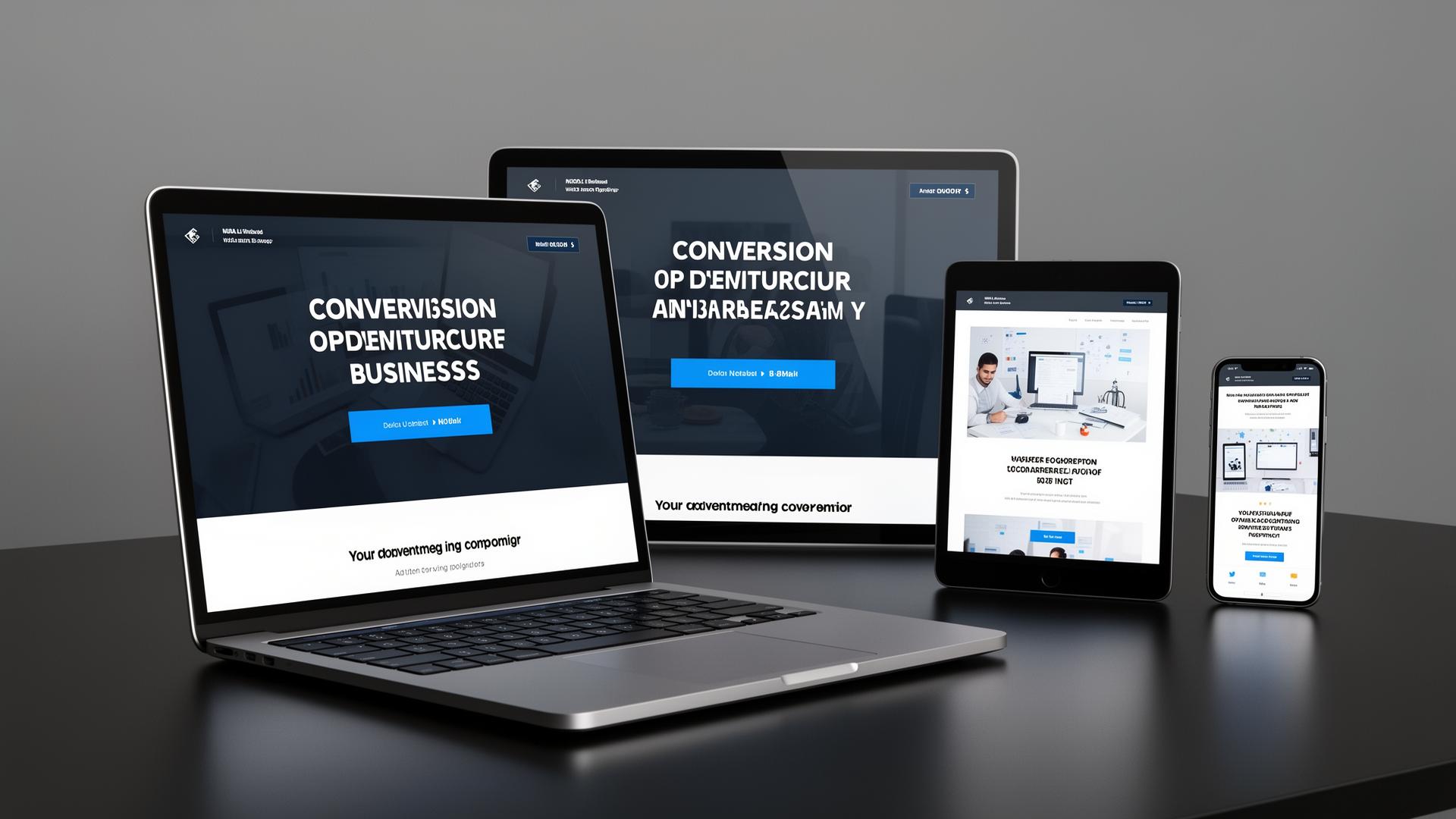 Converterende website voorbeeld op laptop, tablet en smartphone