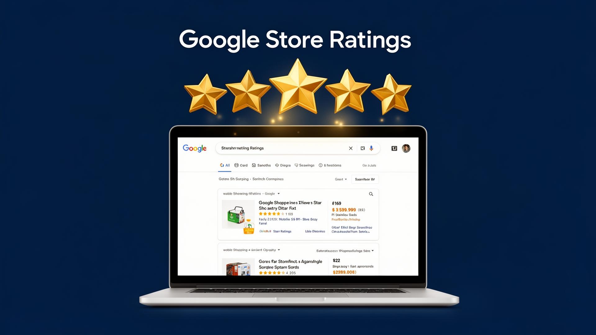 Google Store Ratings met gouden sterren boven Google Shopping zoekresultaten